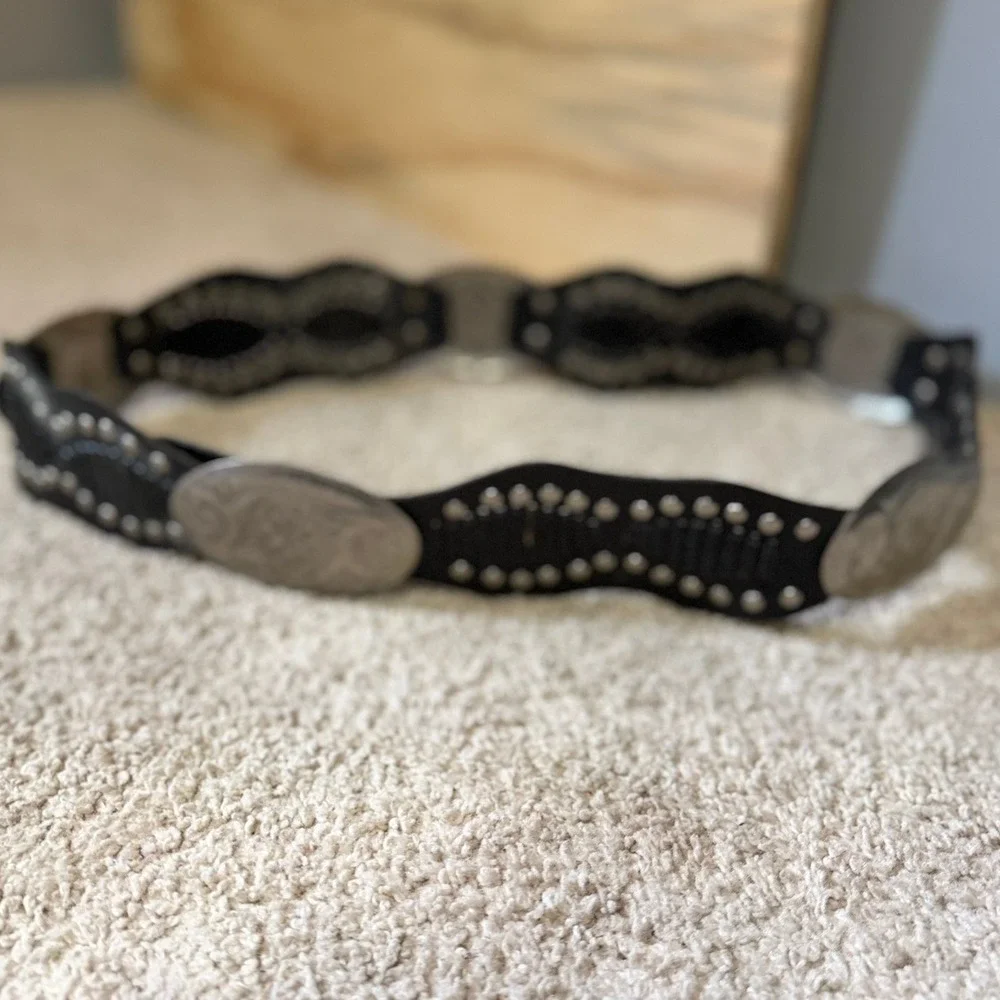 Women's Genuine Leather Conch Belt Western Medium/Large Black